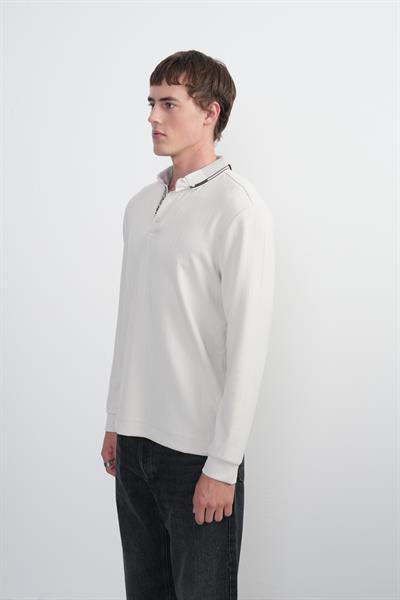 Erkek Çıtçıtlı Uzun Kollu Krem Polo Yaka Tişört