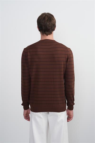 Erkek Çizgili Bisiklet Yaka Salaş Kahve Sweatshirt