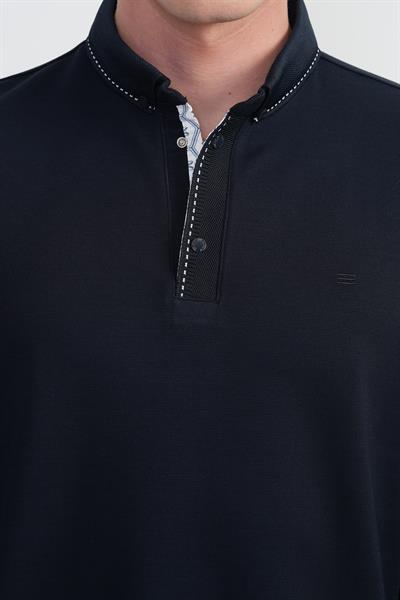 Erkek Dikiş Detay Uzun Kol Lacivert Polo Yaka Tişört