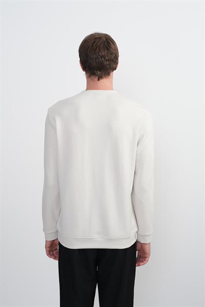Erkek Omuz Çizgili Bisiklet Yaka Krem Sweatshirt