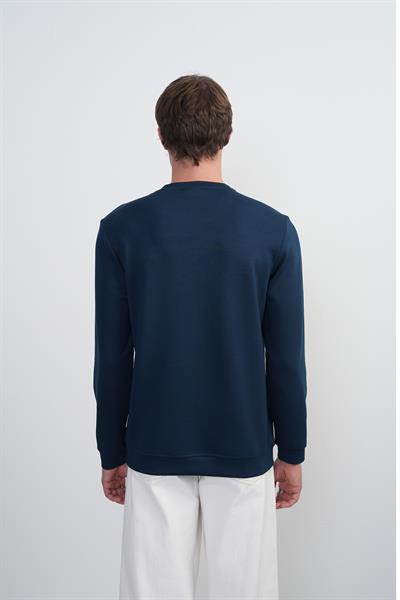Erkek Omuz Çizgili Bisiklet Yaka Lacivert Sweatshirt