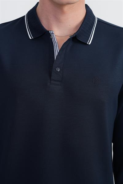 Erkek Yaka Çizgili Uzun Kollu Laci Polo Yaka Tişört