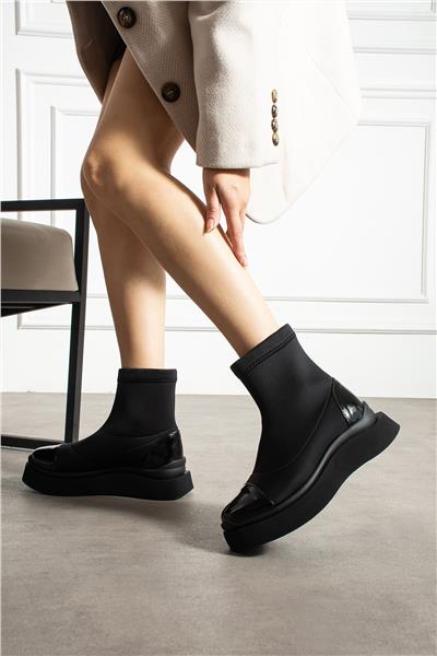 Kadın Bot & Bootie Mikrofiber Siyah Kısa Topuklu Casual/Günlük Suya Dayanıklı