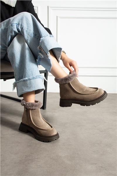 Kadın Bot & Bootie Süet Bej Orta Topuklu Casual/Günlük Soğuk Havaya Dayanıklı