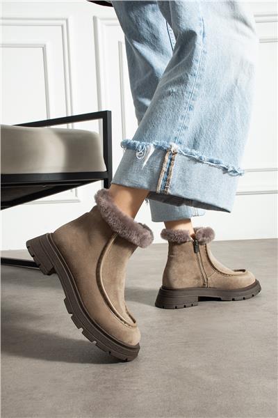Kadın Bot & Bootie Süet Bej Orta Topuklu Casual/Günlük Soğuk Havaya Dayanıklı
