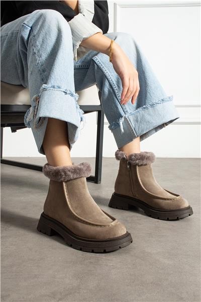 Kadın Bot & Bootie Süet Bej Orta Topuklu Casual/Günlük Soğuk Havaya Dayanıklı