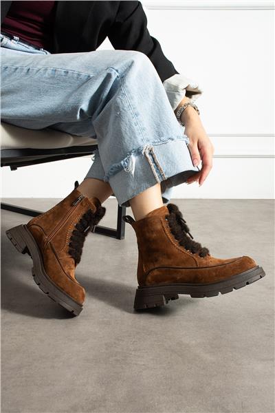 Kadın Bot & Bootie Süet Taba Orta Topuklu Casual/Günlük Soğuk Havaya Dayanıklı