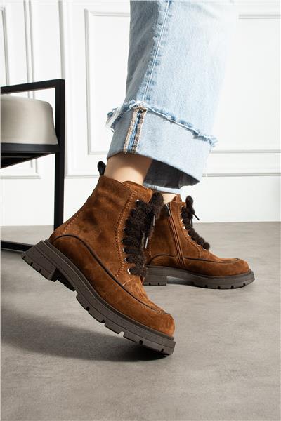 Kadın Bot & Bootie Süet Taba Orta Topuklu Casual/Günlük Soğuk Havaya Dayanıklı