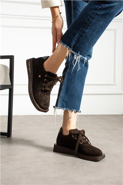 Kadın Bot & Bootie Süet Kahverengi Kısa Topuklu Casual/Günlük Soğuk Havaya Dayanıklı