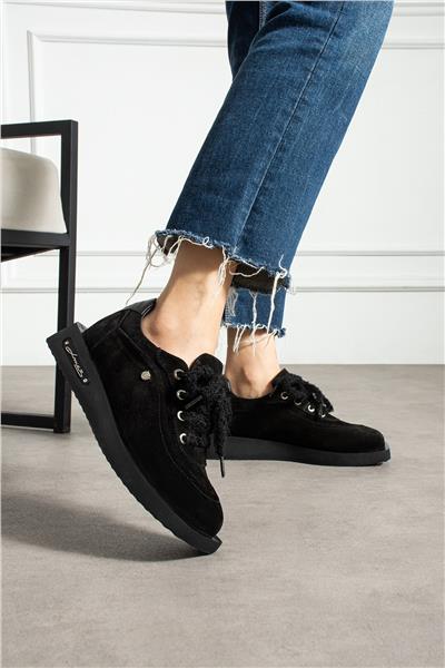Kadın Bot & Bootie Süet Siyah Kısa Topuklu Casual/Günlük Soğuk Havaya Dayanıklı