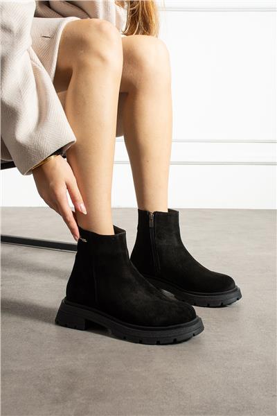 Kadın Bot & Bootie Süet Siyah Orta Topuklu Casual/Günlük Soğuk Havaya Dayanıklı