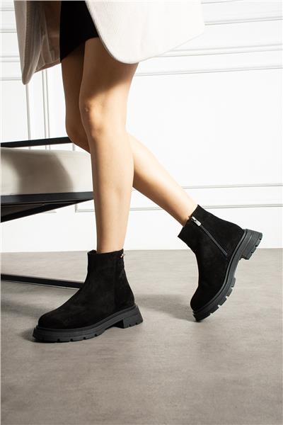 Kadın Bot & Bootie Süet Siyah Orta Topuklu Casual/Günlük Soğuk Havaya Dayanıklı
