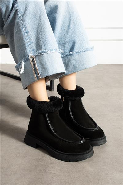 Kadın Bot & Bootie Süet Siyah Orta Topuklu Casual/Günlük Soğuk Havaya Dayanıklı