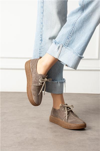 Kadın Loafer Ayakkabı Süet Bej Kısa Topuklu Casual/Günlük