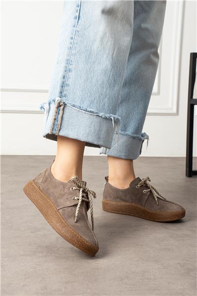 Kadın Loafer Ayakkabı Süet Bej Kısa Topuklu Casual/Günlük