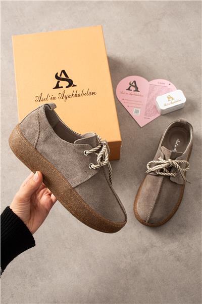 Kadın Loafer Ayakkabı Süet Bej Kısa Topuklu Casual/Günlük