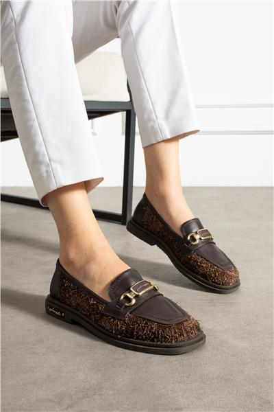 Kadın Loafer Ayakkabı Süet Koyu Kahverengi Kısa Topuklu Casual/Günlük