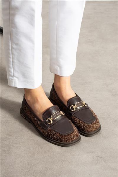 Kadın Loafer Ayakkabı Süet Koyu Kahverengi Kısa Topuklu Casual/Günlük