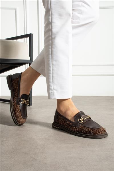 Kadın Loafer Ayakkabı Süet Koyu Kahverengi Kısa Topuklu Casual/Günlük