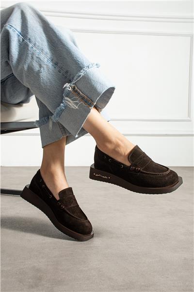Kadın Loafer Ayakkabı Süet Kahverengi Kısa Topuklu Casual/Günlük
