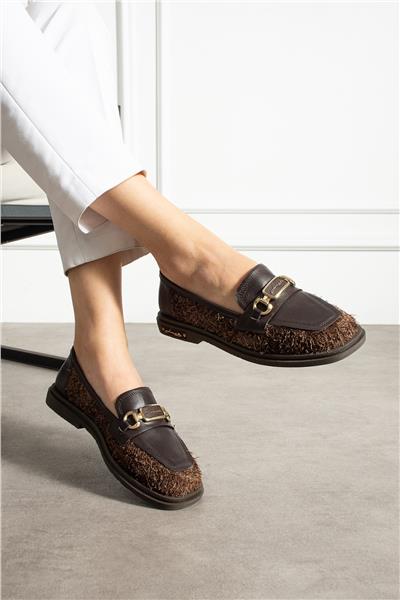 Kadın Loafer Ayakkabı Süet Koyu Kahverengi Kısa Topuklu Casual/Günlük