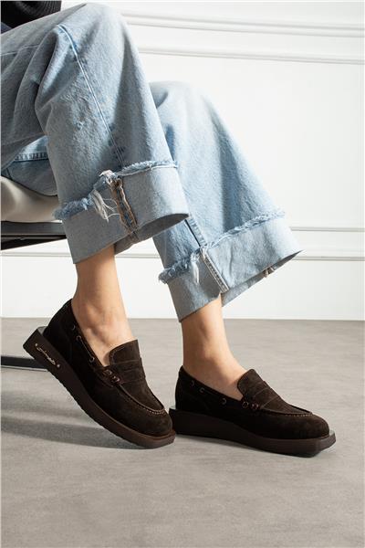 Kadın Loafer Ayakkabı Süet Kahverengi Kısa Topuklu Casual/Günlük