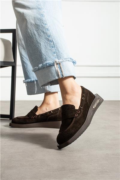 Kadın Loafer Ayakkabı Süet Kahverengi Kısa Topuklu Casual/Günlük