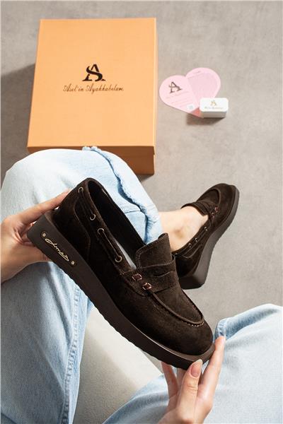 Kadın Loafer Ayakkabı Süet Kahverengi Kısa Topuklu Casual/Günlük
