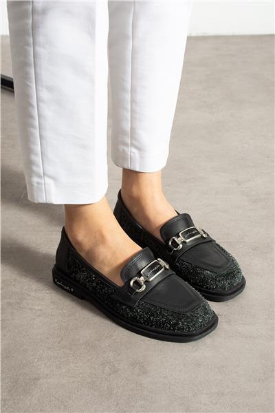 Kadın Loafer Ayakkabı Süet Siyah Kısa Topuklu Casual/Günlük