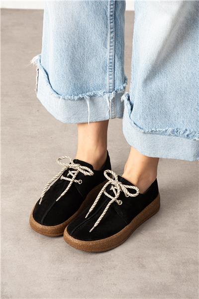 Kadın Loafer Ayakkabı Süet Siyah Kısa Topuklu Casual/Günlük