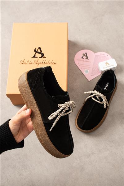 Kadın Loafer Ayakkabı Süet Siyah Kısa Topuklu Casual/Günlük