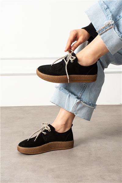 Kadın Loafer Ayakkabı Süet Siyah Kısa Topuklu Casual/Günlük