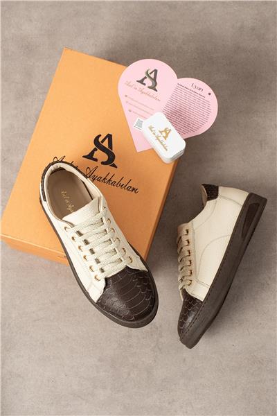 Kadın Sneaker Hakiki Deri Bej Kısa Topuklu Casual/Günlük
