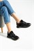 Kadın Sneaker Hakiki Deri Siyah Kısa Topuklu Casual/Günlük