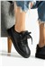 Kadın Sneaker Hakiki Deri Siyah Kısa Topuklu Casual/Günlük