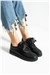 Kadın Sneaker Hakiki Deri Siyah Kısa Topuklu Casual/Günlük