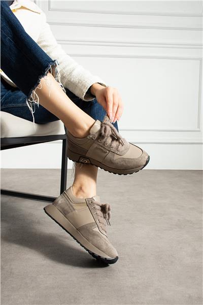 Kadın Sneaker Süet Bej Kısa Topuklu Casual/Günlük