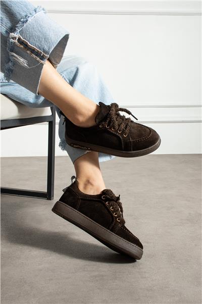 Kadın Sneaker Süet Kahverengi Kısa Topuklu Casual/Günlük Soğuk Havaya Dayanıklı