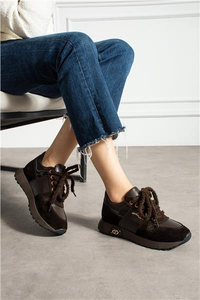 Kadın Sneaker Süet Kahverengi Kısa Topuklu Casual/Günlük