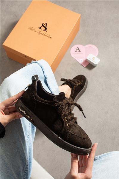Kadın Sneaker Süet Kahverengi Kısa Topuklu Casual/Günlük Soğuk Havaya Dayanıklı