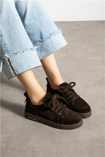 Kadın Sneaker Süet Kahverengi Kısa Topuklu Casual/Günlük Soğuk Havaya Dayanıklı