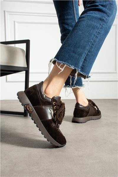 Kadın Sneaker Süet Kahverengi Kısa Topuklu Casual/Günlük