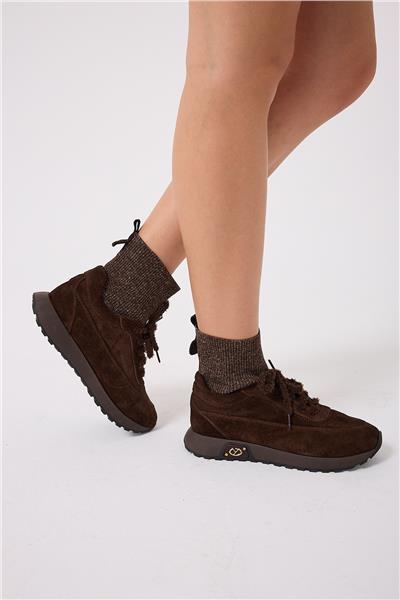 Kadın Sneaker Süet Kahverengi Kısa Topuklu Casual/Günlük Dokuma