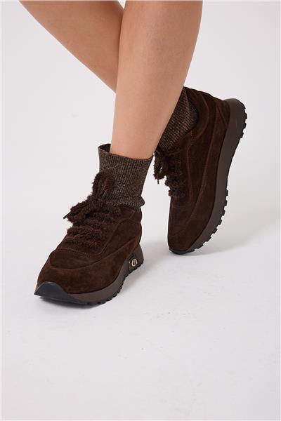 Kadın Sneaker Süet Kahverengi Kısa Topuklu Casual/Günlük Dokuma