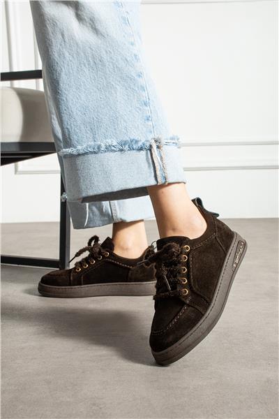 Kadın Sneaker Süet Kahverengi Kısa Topuklu Casual/Günlük Soğuk Havaya Dayanıklı