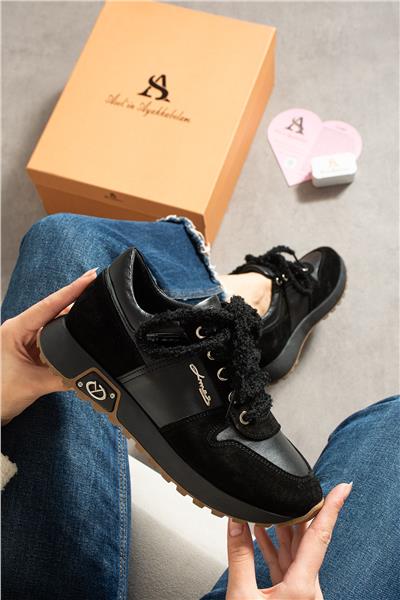 Kadın Sneaker Süet Siyah Kısa Topuklu Casual/Günlük
