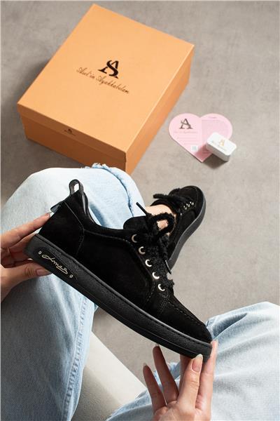 Kadın Sneaker Süet Siyah Kısa Topuklu Casual/Günlük Soğuk Havaya Dayanıklı