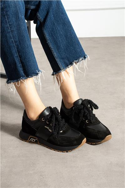 Kadın Sneaker Süet Siyah Kısa Topuklu Casual/Günlük