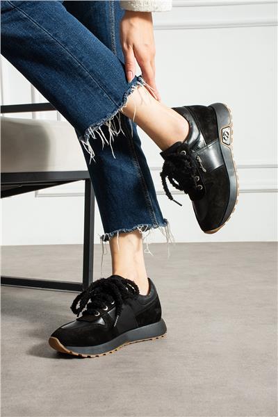 Kadın Sneaker Süet Siyah Kısa Topuklu Casual/Günlük