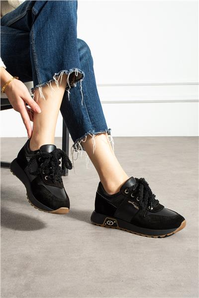 Kadın Sneaker Süet Siyah Kısa Topuklu Casual/Günlük